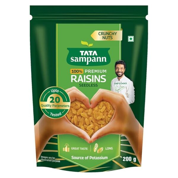 Tata Sampann Pure Raisins Seedless/Kishmish, 200g, Source Of Potassium, Premium Dry Fruits, Green Raisins