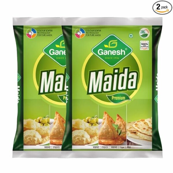 Ganesh premium maida 1kg (pack of 2) fresh organic 100% natural whole wheat maida flour no preservatives