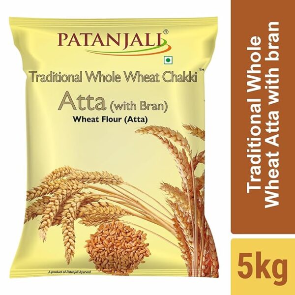 Patanjali Chakki Atta, Whole Wheat with Bran, Genhu ka Atta, Organic Flour - 5kg